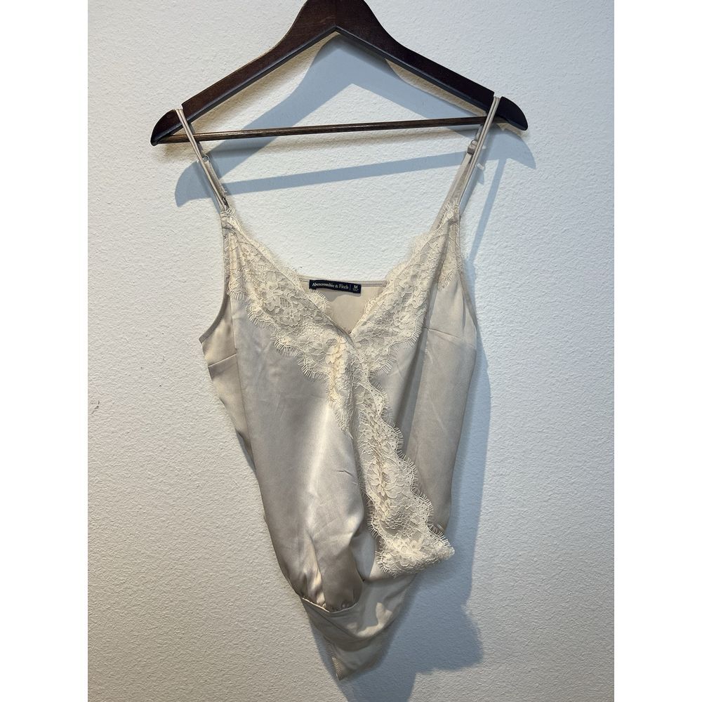 Abercrombie & Fitch‎ Taupe All In One Bodysuit Cami Top Lace Trim Thong Medium